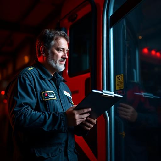 DOT certified inspector examining commercial truck for annual 396 inspection