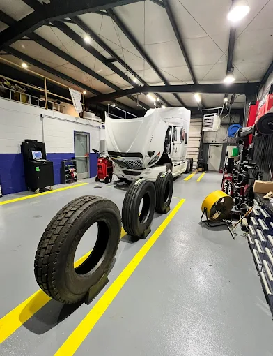 Truck tires in shop
