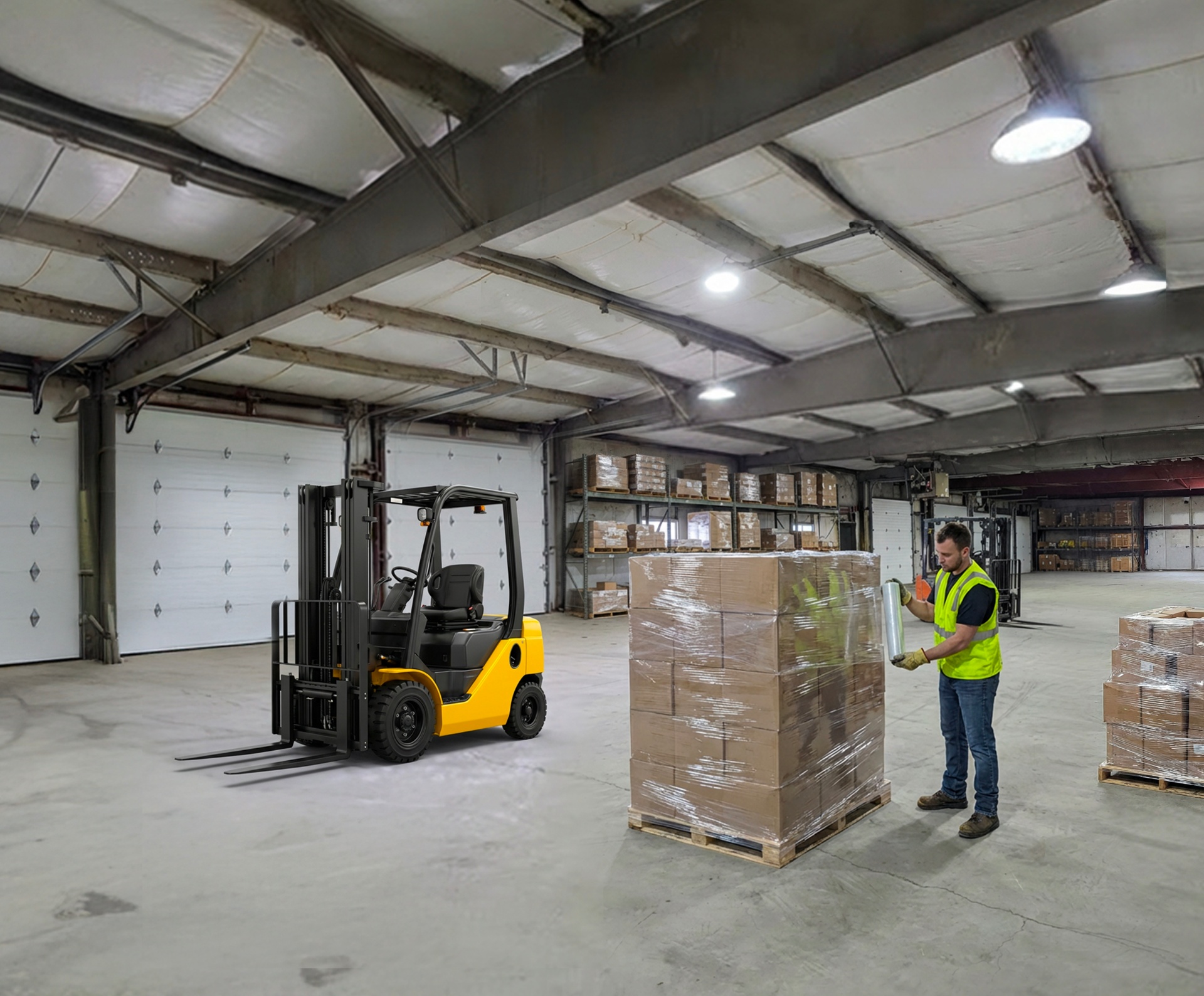 Sam's 3PL Solutions warehouse in Toledo OH with forklift and pallet wrapping operations